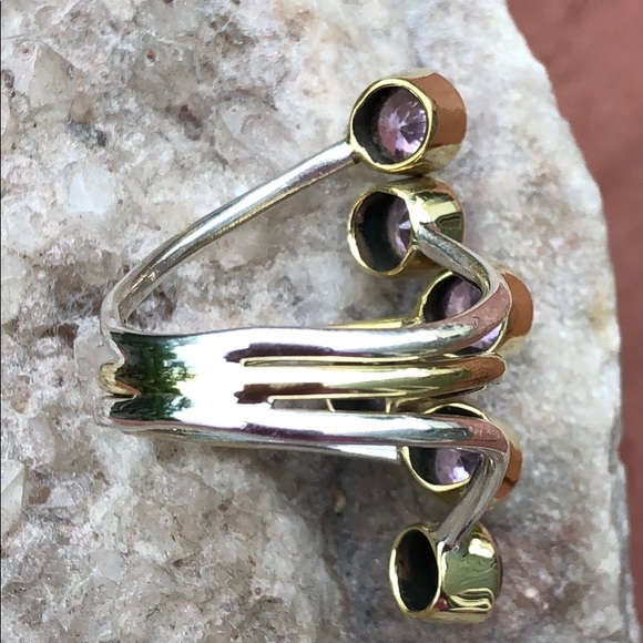 BOUTIQUE TWO TONE KUNZITE STERLING SILVER RING,7.5 - Picture 3 of 7